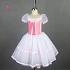 Girls Puffy Short Sleeve Pink Velvet Leotard Dress White Romantic-Length Ballet Dance Tutu 15692