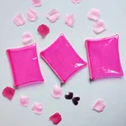reusable small size pvc pink clear vinyl bag zipper with debossed logo