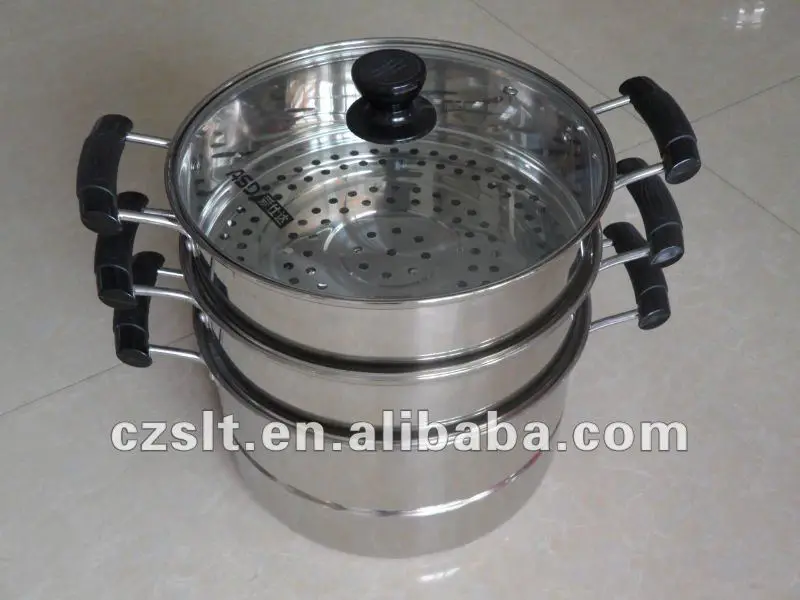 set includes:stockpot, steamer baskets; and lid, all constructed