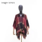100 polyester checked blanket poncho ladies fancy poncho shawl