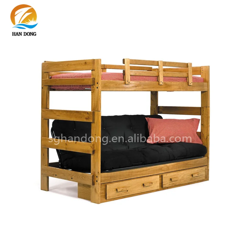 Деревенский коричневый лиственных пород futon двухъярусная кровать с ящиками
