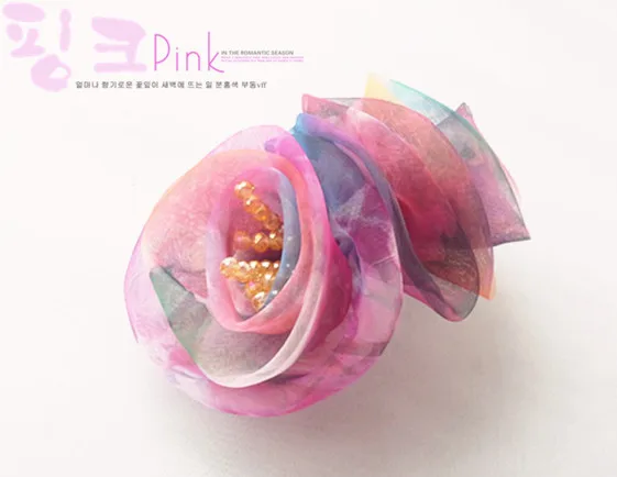 Free Shipping New Organza Rose Flower Hair France Clip Ponytail Hair Holder Barrettes For Women's Hair Accessories