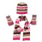 Winter Warm Set Little Girls Hat Scarf Gloves 3 Pack with colorful striped beanie long scarves flip-top knitted gloves