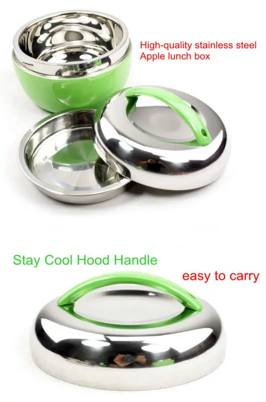 stainless steel lunch box round apple shape themro container