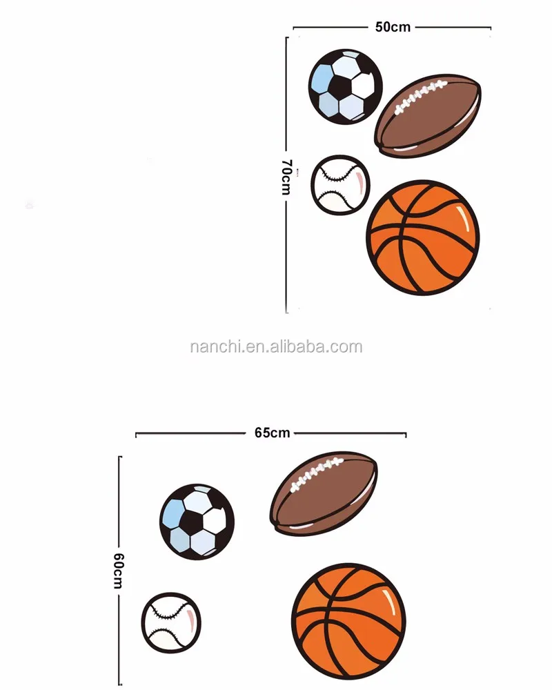 Kartun Bola Permainan Softball Football Basketball Wall Stiker Kartun Bola Permainan Softball Football Basketball Wall Stiker