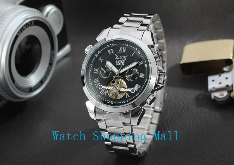 New Fashion Black Tourbillon mechanical Watches ,Men's Classic Transparent Steampunk Wrist watch Gift Relogio Masculino