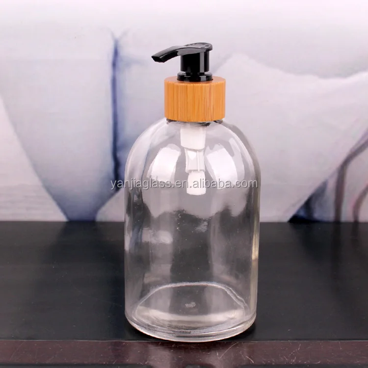 500ml clear glass boston round liquid soap bottle with pump sprayer
