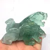 Natural Crystal Carved Thee Head Dragon And Snake Animal Green Fluorite Crystal Craft