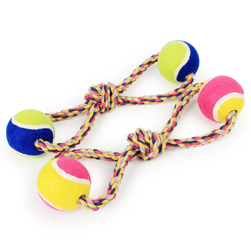 Pet color strands of cotton rope with double ball eight large dog figure 8 with Double Tennis wholesale