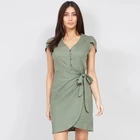 2019 Wholesale summer women daily casual linen cotton wrap short dresses