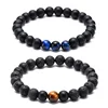 Fashion Stone Jewelry Set Natural Lava Blue Tiger Eye Long Distance Couple Relationship Bracelets for Lovers