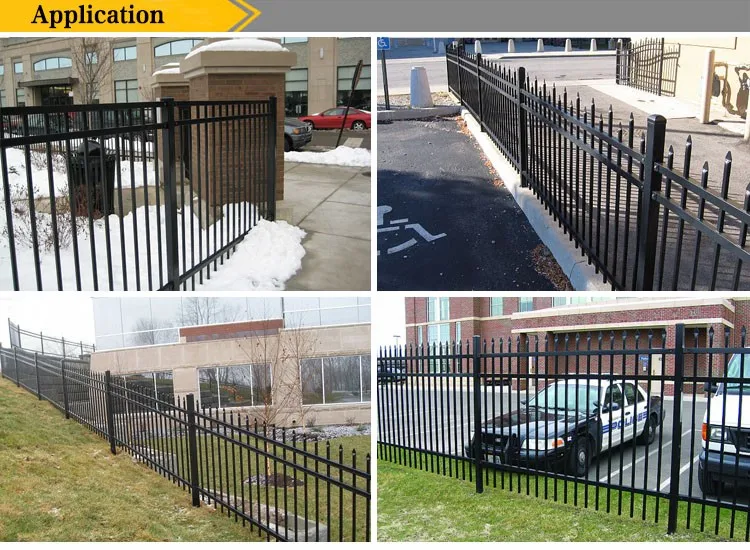 Black powder coated security backyard metal steel picket fence