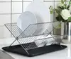 Chrome-plated Steel Foldable X Shape 2-tier Shelf Small Dish Drainers with Drainboard Dish Drying Rack