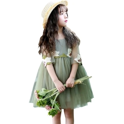 2018 nueva princesa de verano de dama de honor de boda bordado Niño vestido de la muchacha de flor para los niños