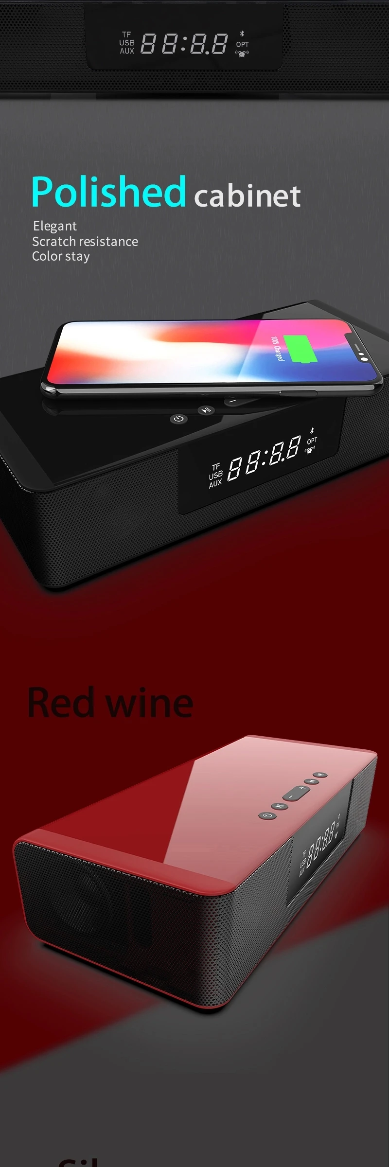 USB Port QI Wireless Charger Speakers Alarm FM Portable Trending Products Wireless Charging Speaker alarm blue tooth speaker - ANKUX.COM