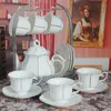 white Gold Rim fine bone china european porcelain ceramic afternoon coffee tea cup pot sets