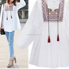 Women Blouse Ethnic Style Vintage Embroidery Blouses Tops Loose Kimono Ladies Office Shirt Plus Size Blouses STb-0927