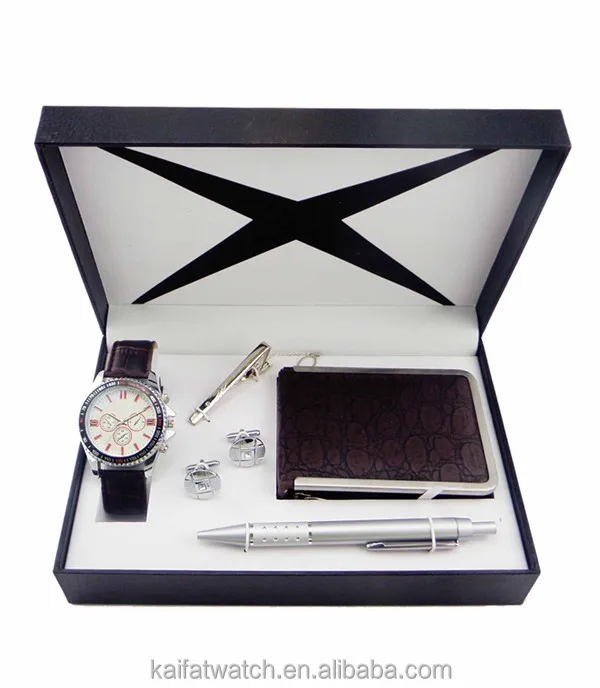 2015 hot sale business men wallet gift set with watch pen