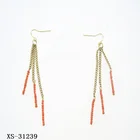 Blue Long Chain Fashion Gold Plated Earring With Dark Blue Pearls