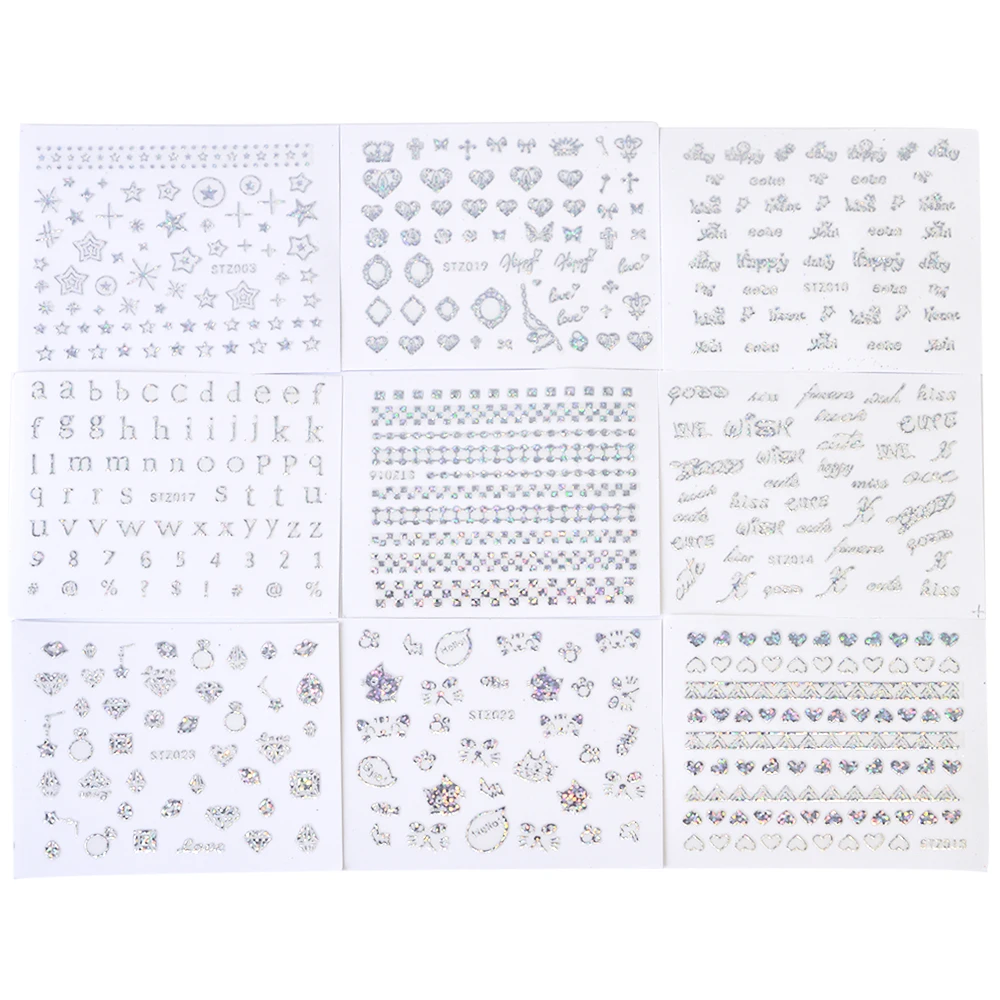 Laser Nail Art Water Transfer Watermark Sticker Cat Jewels Shining 6