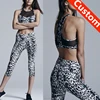 custom black and white leopard print 3/4 length yoga pants ladies capri trousers gym wear