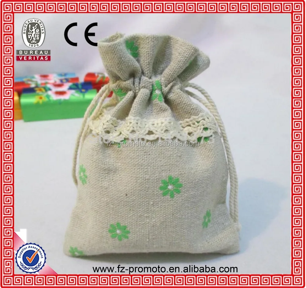 jute/linen/flax drawstring jewelry bag for gift bracelet