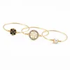 New design top goods 3pcs/set women elegant pearl enamel bracelet hollow diamante combination bangle graceful bracelet