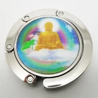 custom epoxy color sticker Buddha logo folding portable purse table hook handbag bag hanger holder