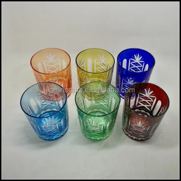 stocked 8 oz cobalt blue hand cut round glass tumbler