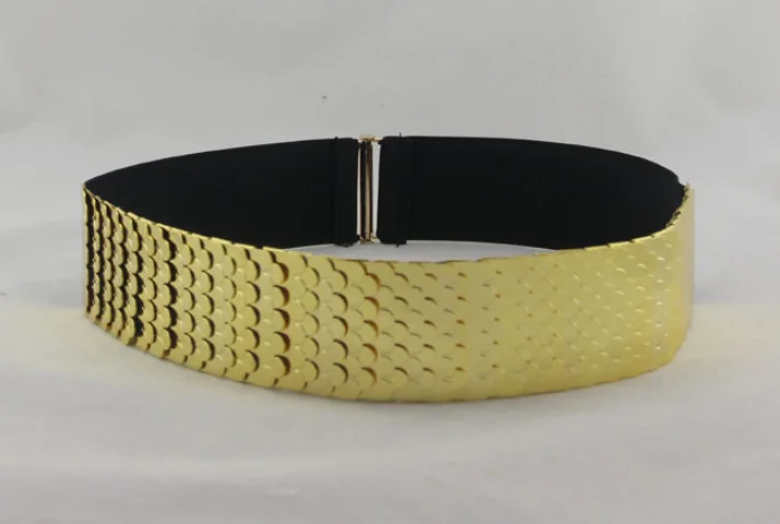 4.5cm width fish scale  two pieces joint buckle elastic band big metal waist belts