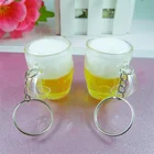 Women Men Resin Beer Cups Simulation Food Handicraft Key Chain For Car Bag Key Rings