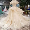 LSS322 Jancember puffy sleeves party wear gowns for ladies pictures applique embroidery gown latest bridal wedding gowns