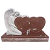 Funeral Ruby Red Granite Angel Wings Tombstone,Imperial Red Double Heart Shaped Headstone Monument For Cemetery and Garden