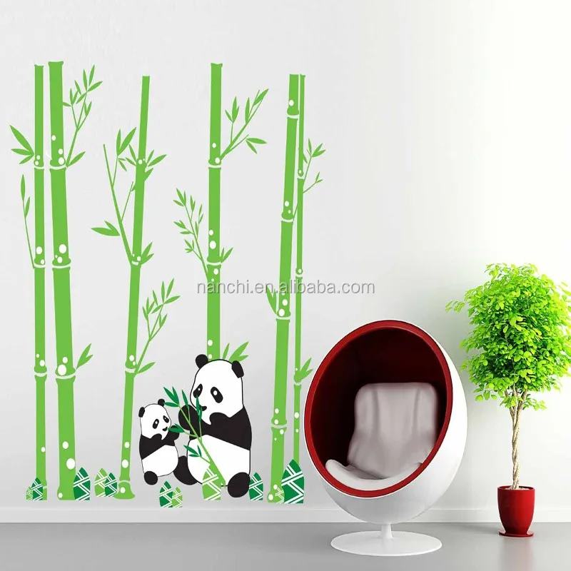 Cute Panda And Baby Panda Eat Bamboos Wall Sticker For Bedroom Living Room Kids Room Wallpaper Diy Home Pvc Adesivo De Parede Buy Wall