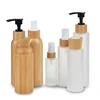 bamboo cosmetic packaging toner lotions serum 50ml 100ml 120ml 150ml frosted glass cosmetic bottle with bamboo lid
