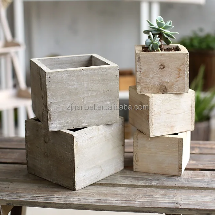 Custom Rustic Small Cheap Wood Plant Pot,Square Decorative Plant Pots