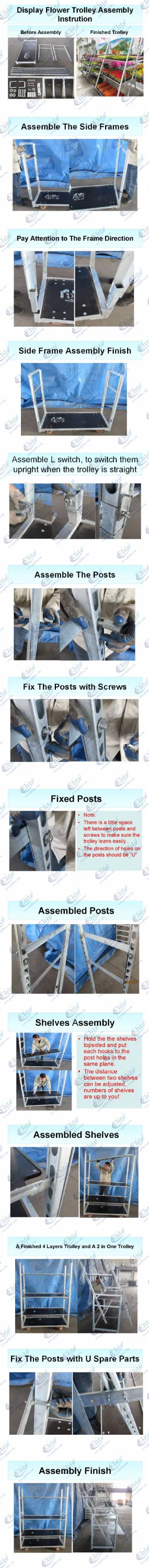Galvanized flower trolley cc container with heavy duty trolley wheels