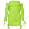 New arrival Neon color dress Drawstring tight sexy wrapped chest A word women dress