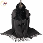 New Arrival black cashmere poncho shawls for women with fox fur