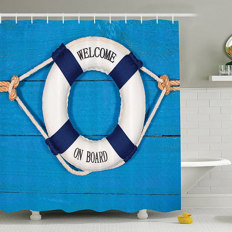 Mediterranean style polyester waterproof digital printing shower curtain