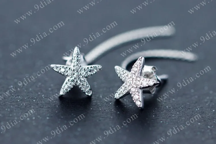 18K Gold Jewelry New Design Clip-On Lock European Designs Light Weight Star Shaped Earrings with Zircon Topaz for Women Weddings