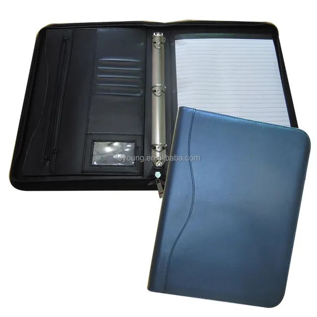 large size pu leather 3 ring binder with zipper