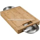 Natural Bamboo Cutting Board with Stainless Steel Bowls