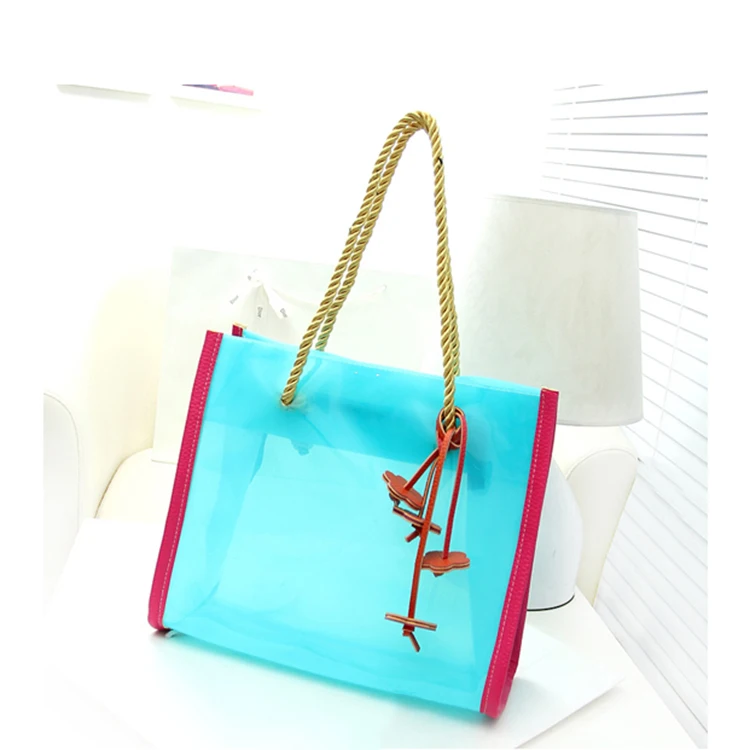 2015 Summer Jelly Transparent Bag Cheap Fashion Beach Bags for Women Waterproof pvc Handbags Large Clear Flower Tote Bag
