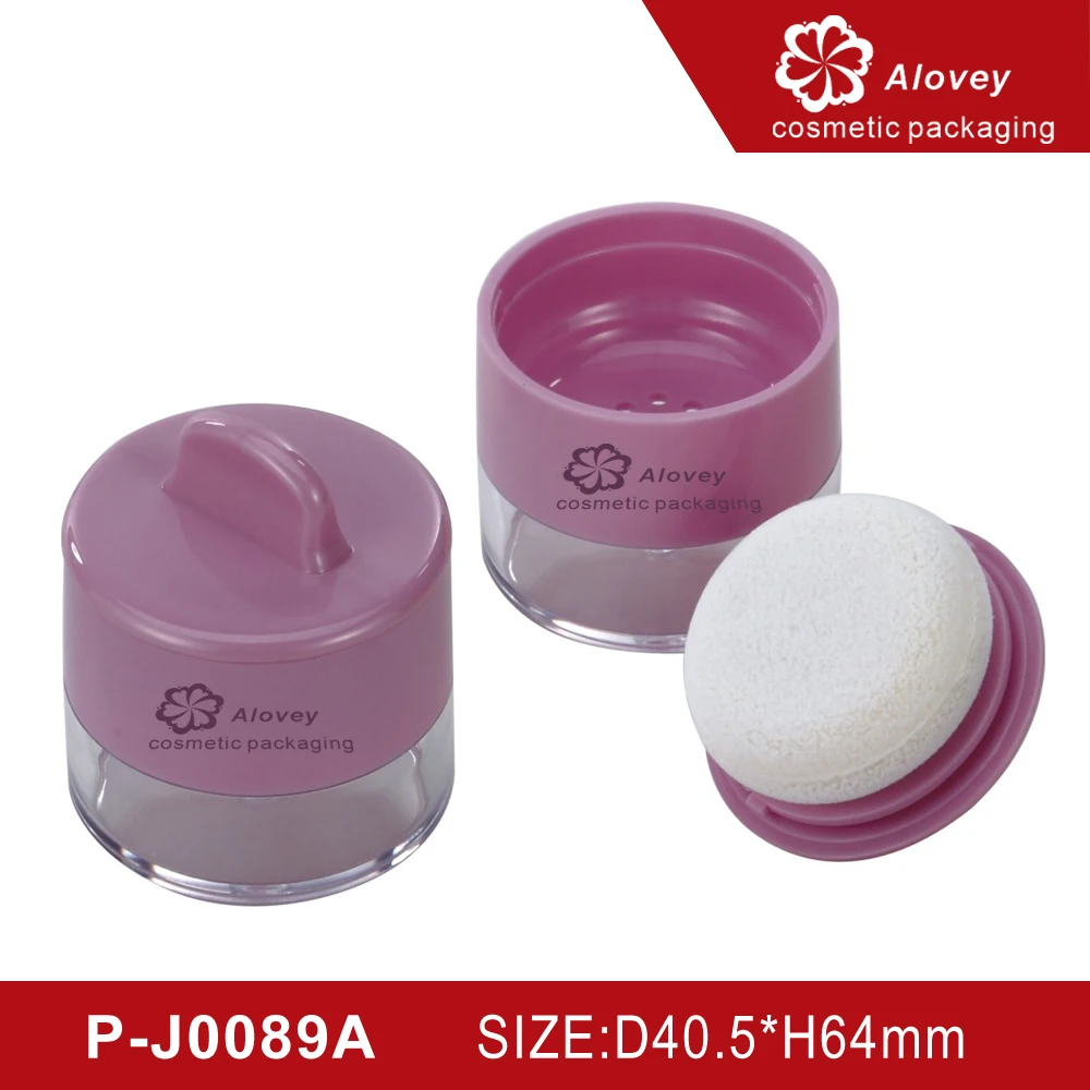 plastic pink loose powder container jars with sifter and puff