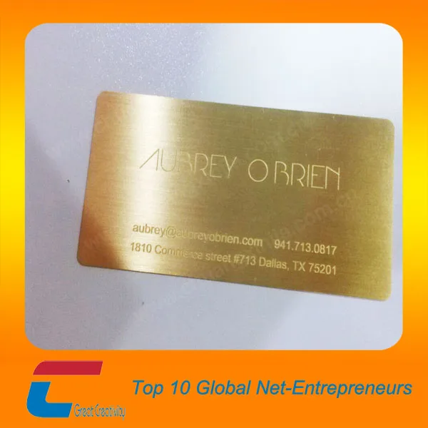 gold finish brushed laser cut metal business card , copper