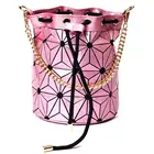 2019 Cylinder Drawstring Bucket Bag Women Geometry Lattice Handbag PU Leather Shoulder Bags for Women