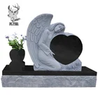 Headstone Hand Carving Gray Granite Headstone Angel with Heart