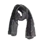 Woven black and white check long lace scarf