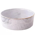 New design round luxury pet bowls marble ceramic dog bowl with gold rimmed